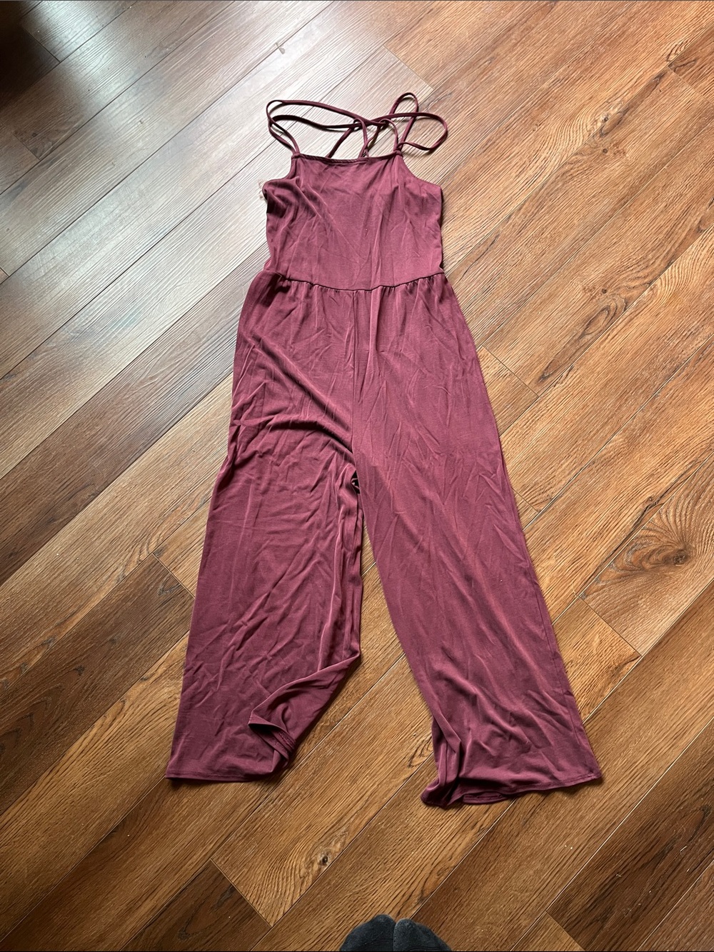 Aeropostale Burgundy Strappy Wide-Leg Jumpsuit